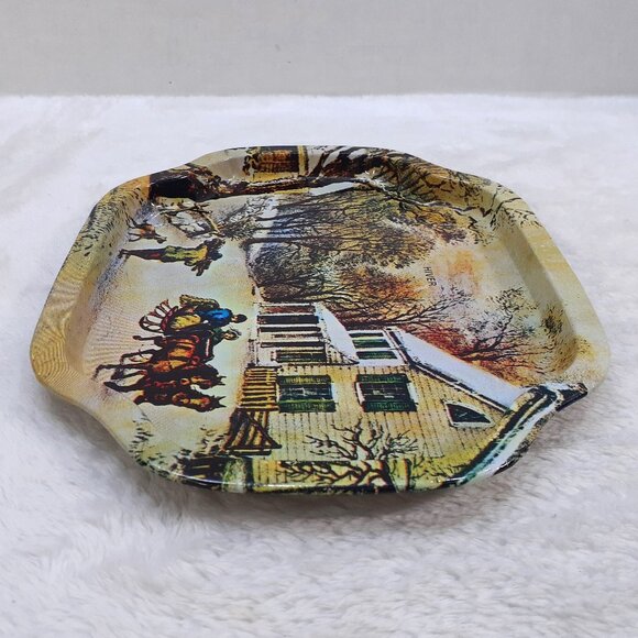 Vintage Action Industries Tin Tray Metal Plate Winter Scene 1985 Hong Kong - Picture 7 of 9